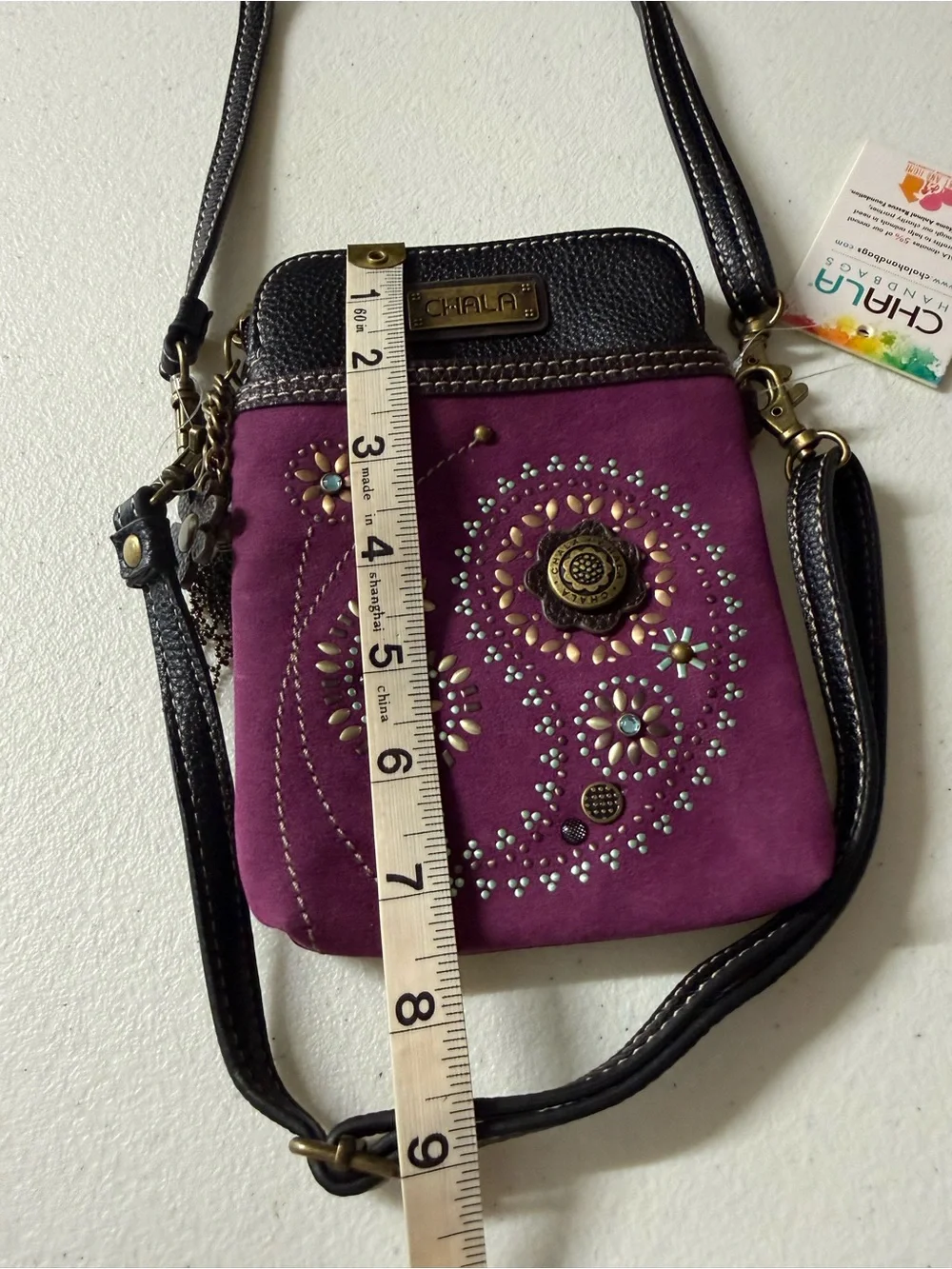 Bohemian Chala Purple Crossbody with Embellished Paisley Accent 2 Straps NWT Mod